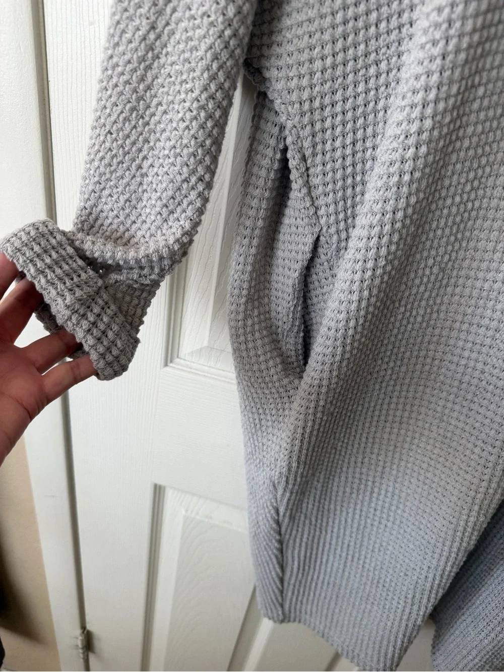 Light Gray Open-Front Waffle Knit Women's Cardigan